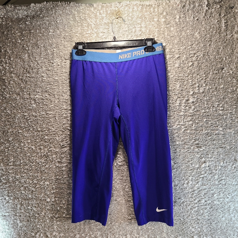 Nike Pro Combat Dri-Fit Purple Compression Stretch Crop Pants Large Polyester